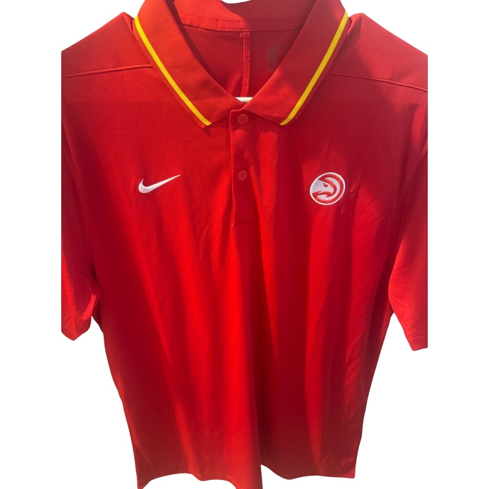 Nike Atlanta Hawks NBA Dri-FIT Polo Shirt Mens Large Red Short Sleeve Golf Tee
